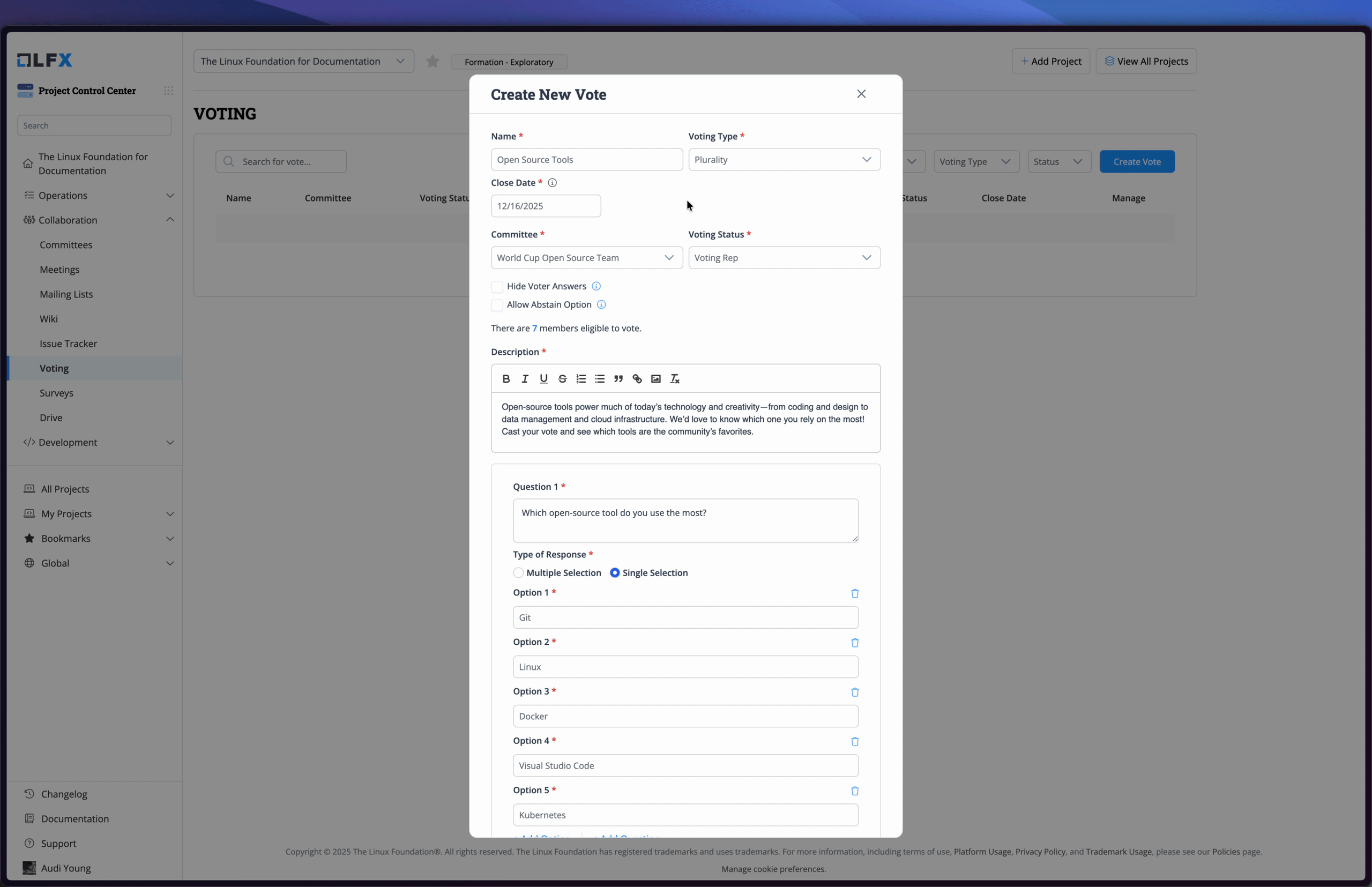 Enabling abstain voting during poll creation