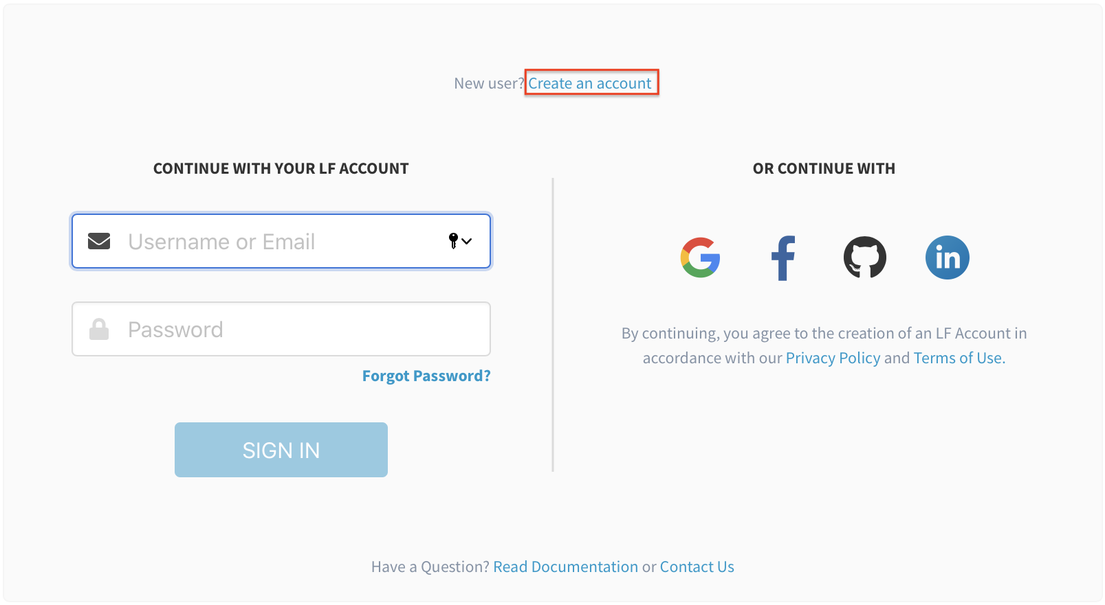 Create an account signin page